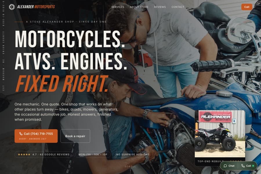 Screenshot of the live Alexander Motorsports site