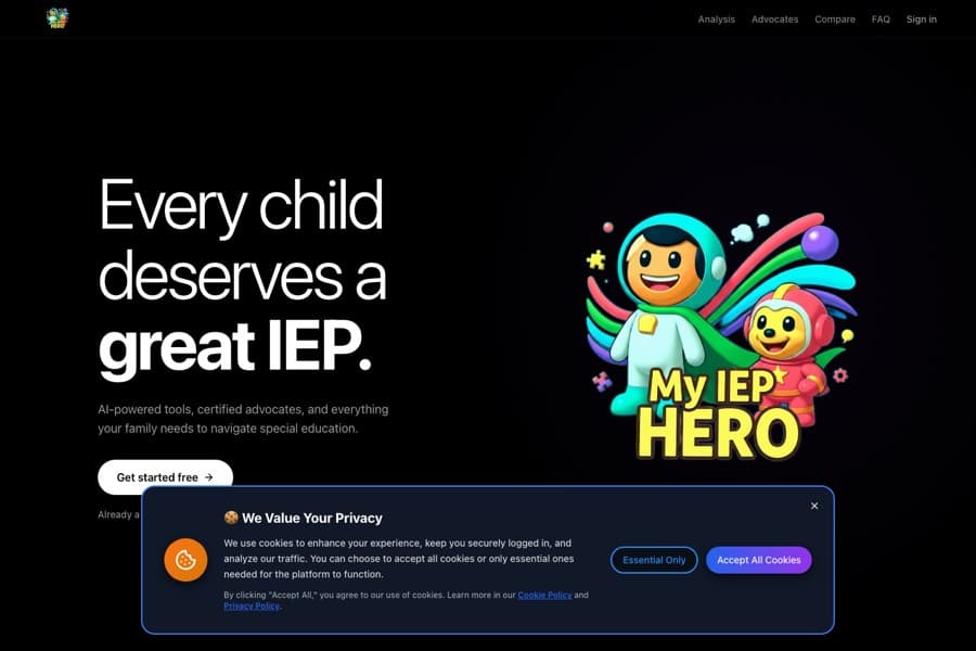Screenshot of the live My IEP Hero site