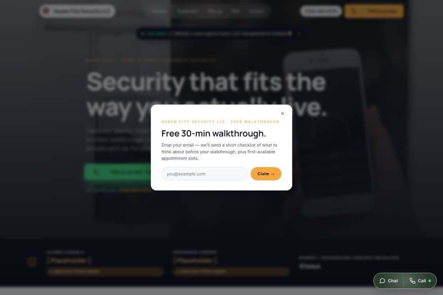 Screenshot of the live Queen City Security site